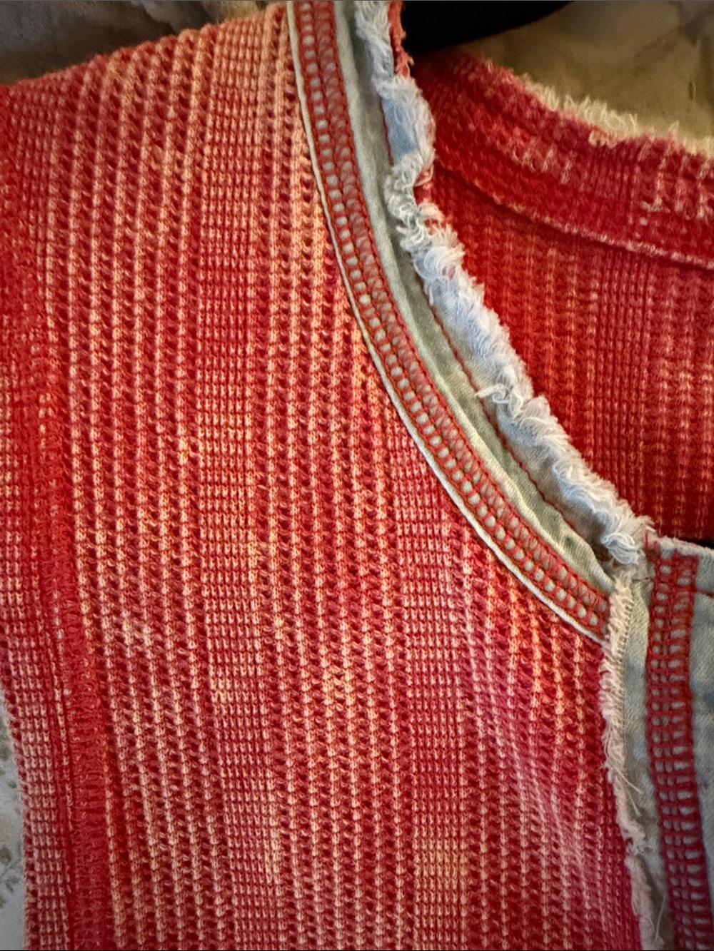Mystree Women’s Sleeveless Red Henley Tank Top - Picture 4 of 6